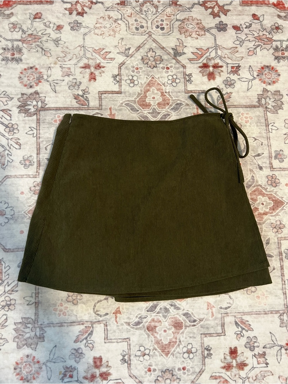 CIDER Olive Green Corduroy Wrap Mini Skirt
